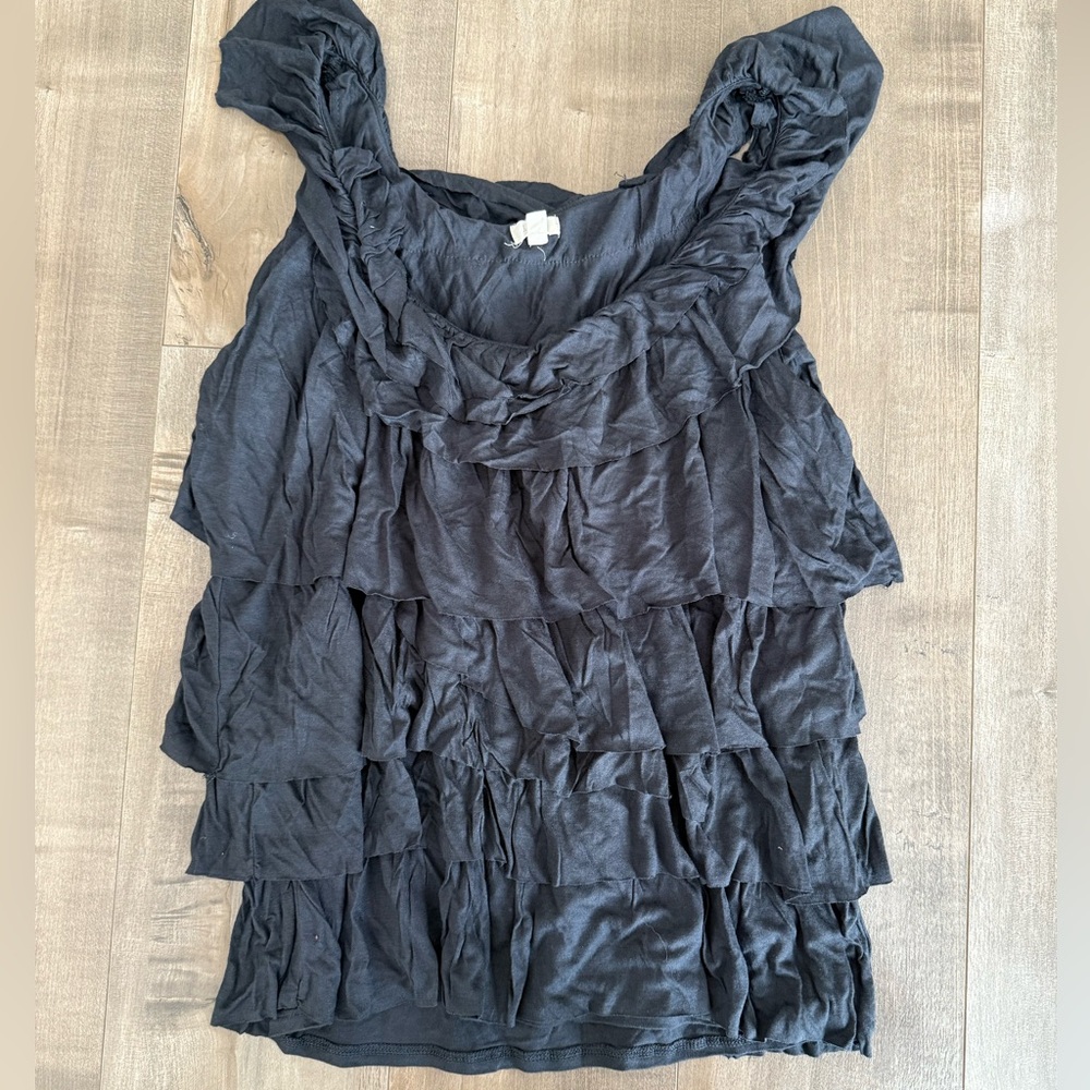 Lot of 2 J Crew Shirts Women Medium Cascading Ruffles Gray Short Sleeve Tank Top - Picture 2 of 12